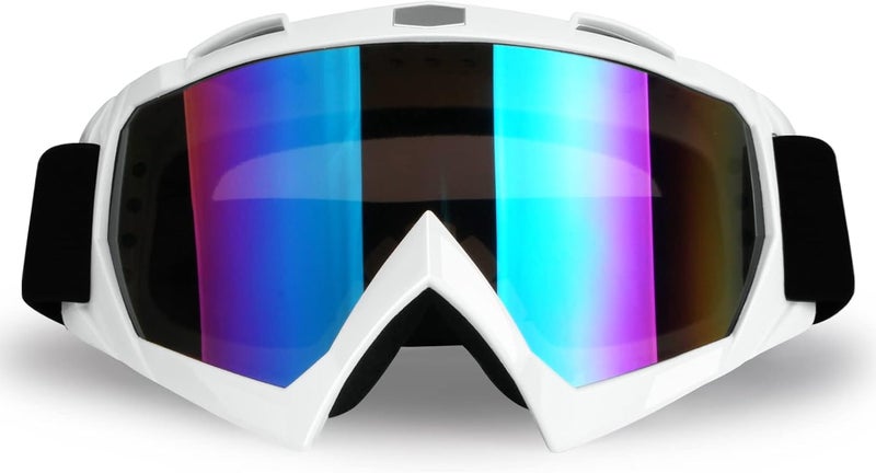 4-FQ Motocross Goggles for Men Women Adult Youth - Windproof Dirt Bike Goggles, Dustproof UTV MX OTG Offroad Riding Racing Skiing Glasses (White Frame+Color Lens) - Image 1
